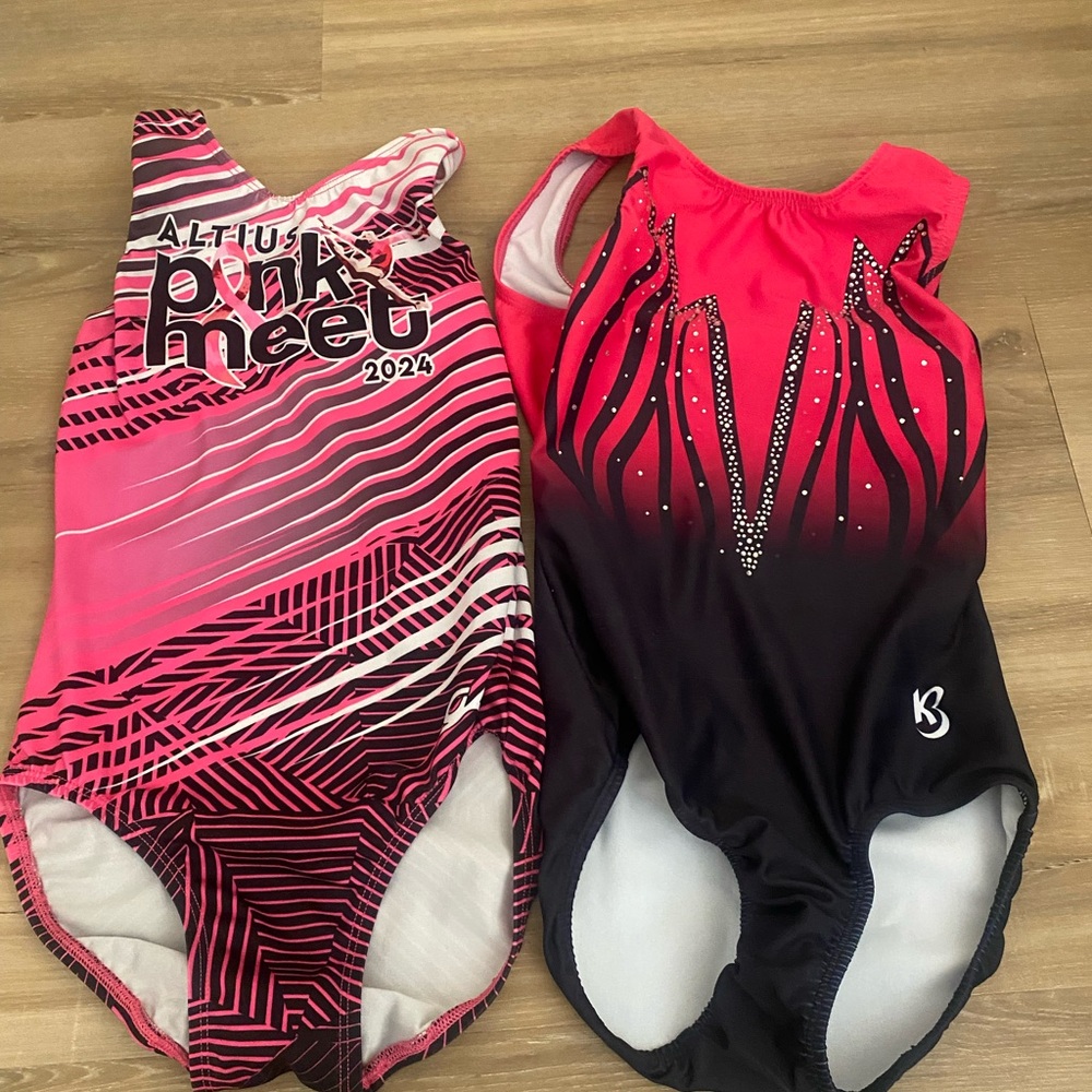 GK and K-Bee Pink and Black Gymnastics Leotards for girls size large - women’s s